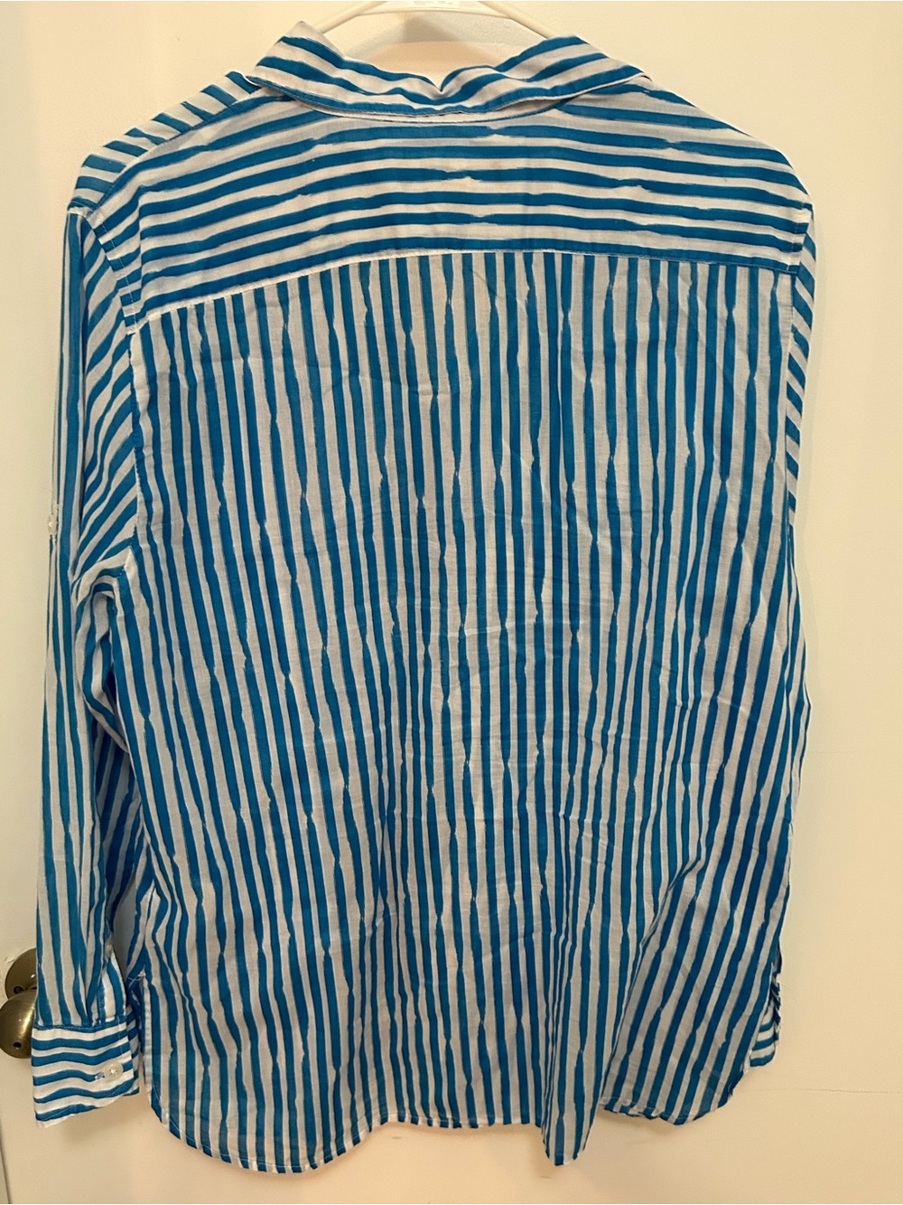 Ellen Tracy Blue and White Vertical Stripe Button-Down Shirt - Picture 6 of 6